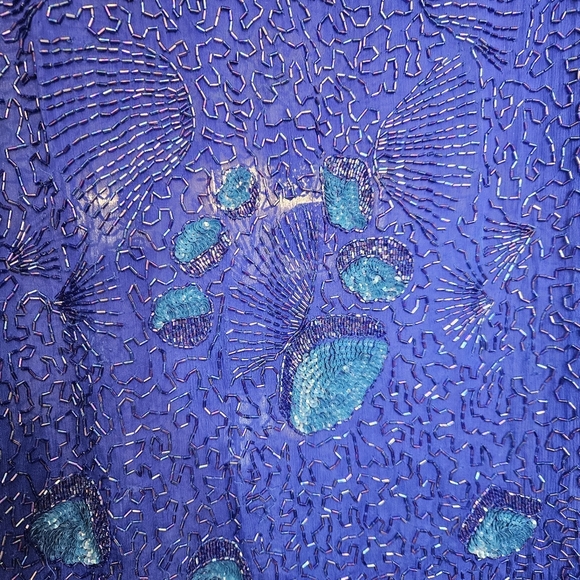 Vintage Royal Blue Beaded Sequin Dress Handkerchief Hem Evening Gown Medium - Picture 7 of 7